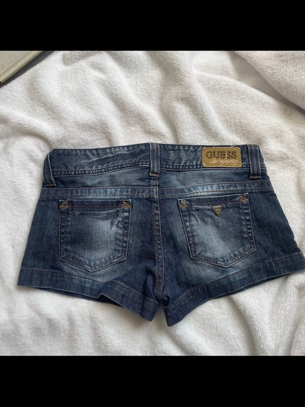 Vintage Y2K GUESS Blue Washed Denim Low-Rise Jean Shorts